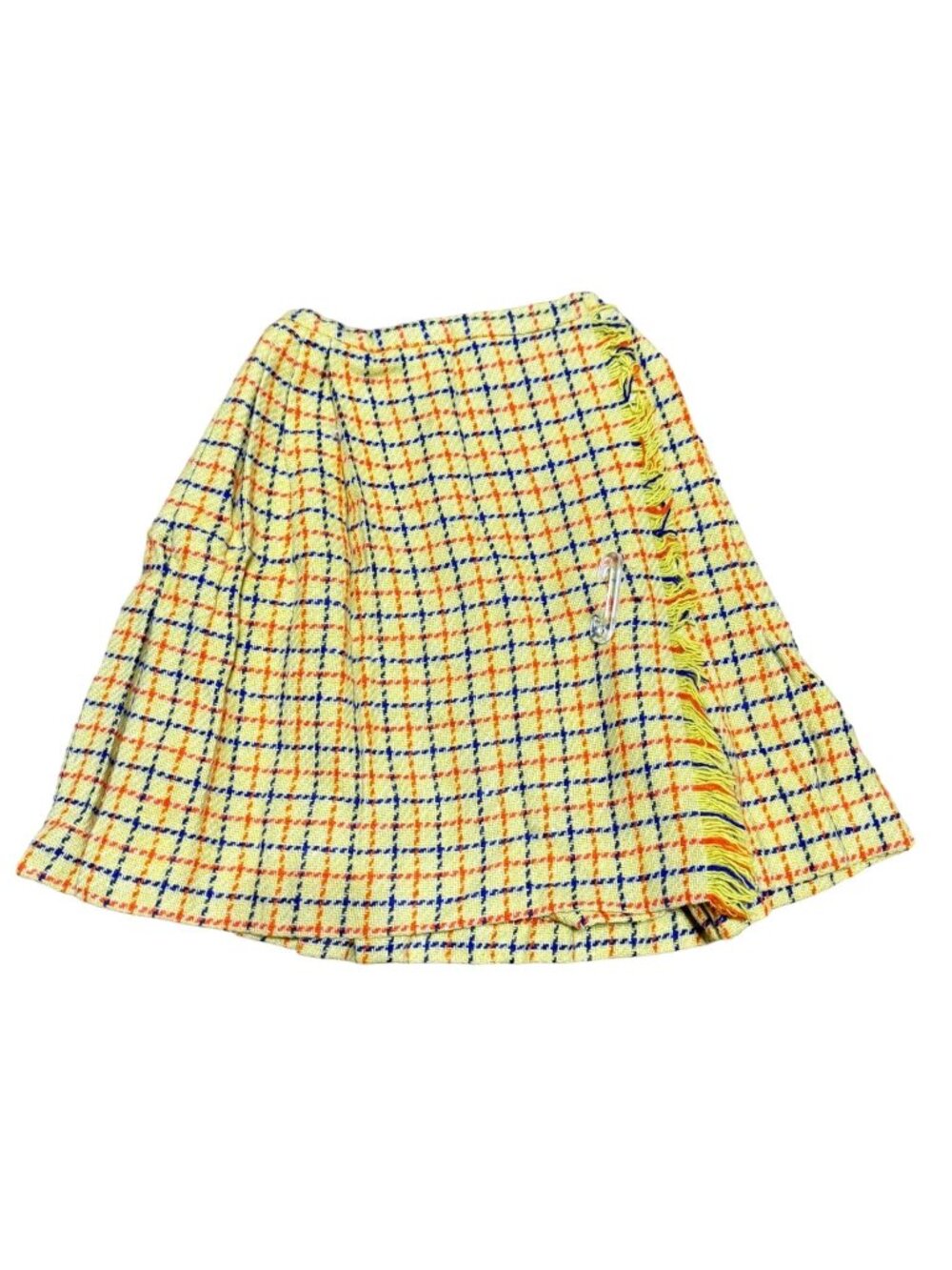 Vtg Miss Pat Mini Fashion Kilt Skirt Small Yellow 100% Wool 70s Safety Pin Women